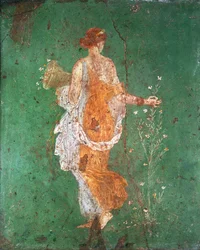 Frühling, Mädchen sammelt Blumen, aus der Villa von Varano in Stabiae, ca. 15 v. Chr.-60 n. Chr.